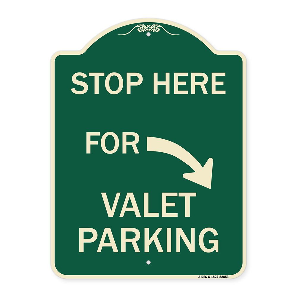 Signmission Stop Here for Valet Parking Right Arrow Heavy-Gauge Aluminum Sign, 24" x 18", G-1824-22853 A-DES-G-1824-22853 - alternate 1